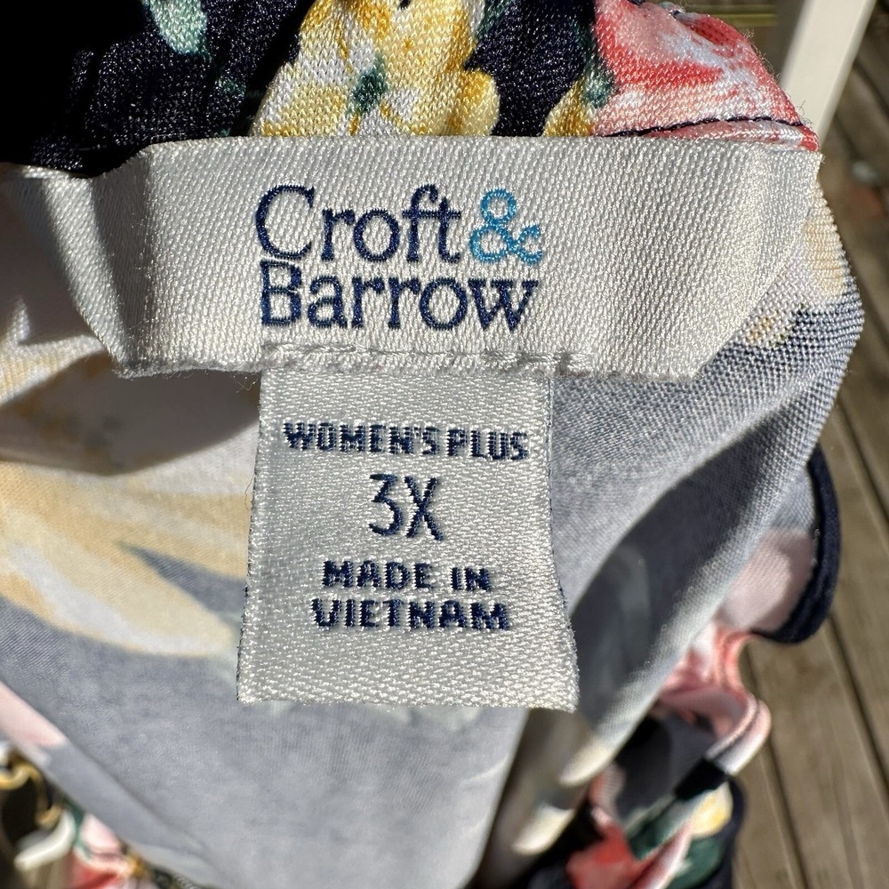 Croft & Barrow Floral Peasant Top Women's Size 3X Navy Short Sleeve Cottagecore - Picture 4 of 7